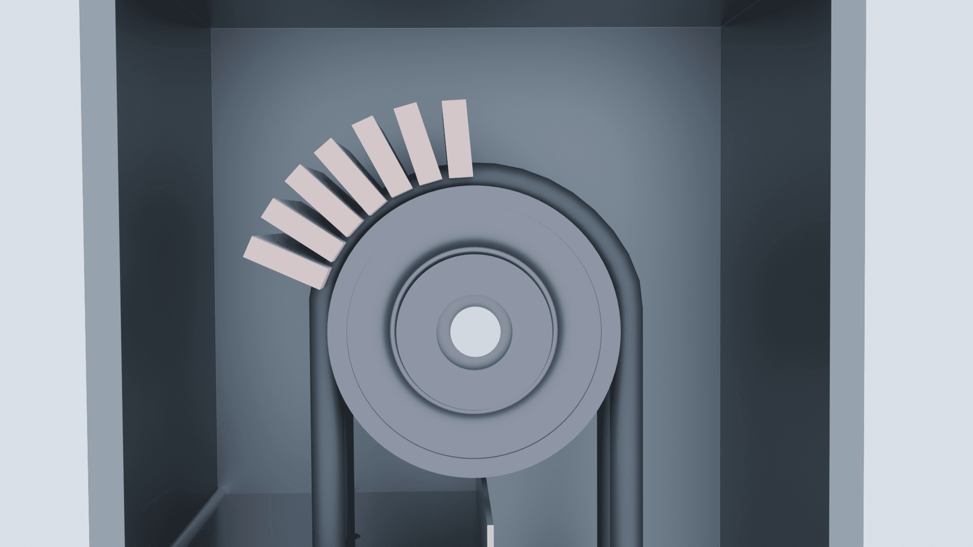 Arc-mounted weights on pulley wheel